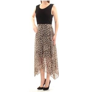 Vince Camuto Beige and Black Leopard High-Low Maxi Skirt
